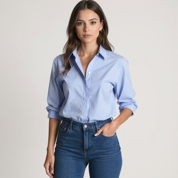 Reiss Jenny Cotton Long Sleeve Cotton Poplin Shirt Blue Size 2 - Picture 16 of 16